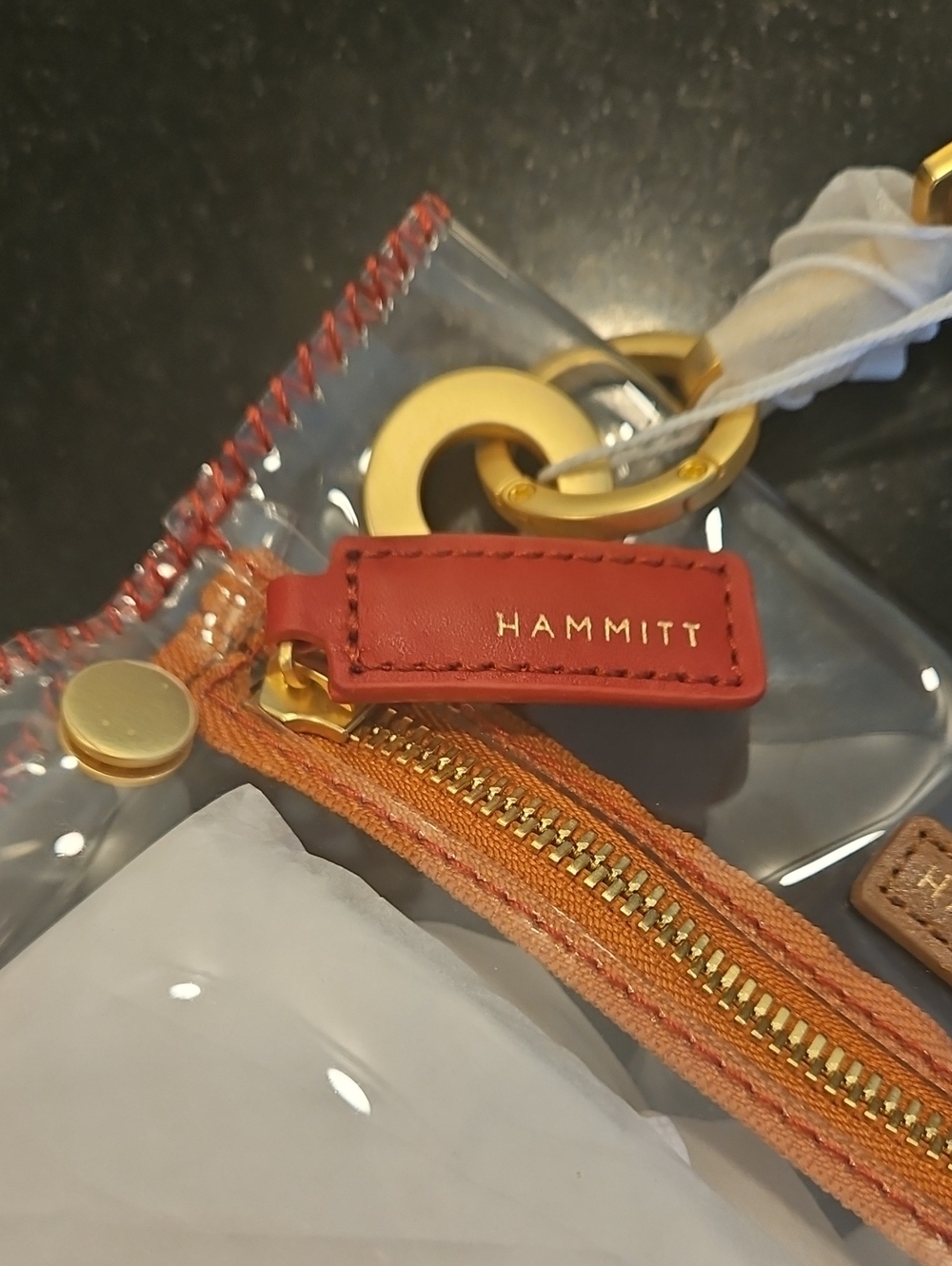 💕HAMMITT💕 Tony Small Bag ~ Clear Brushed Gold/Brown/Red NWT - Picture 8 of 13